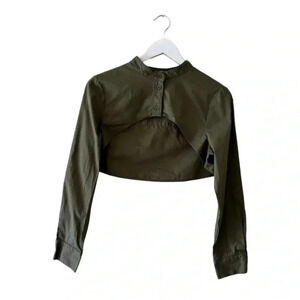 Vetta Olive Green Long Sleeves Button Down Cropped lightweight Top SZ S #1971